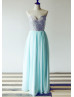 Silver Sequin Tiffany Blue Chiffon Elegant Prom Dress